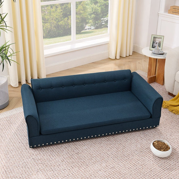 English Elm Oversized Linen Dog Sofa Bed with Full Backrest and Armrests for Large Breeds W487P430328