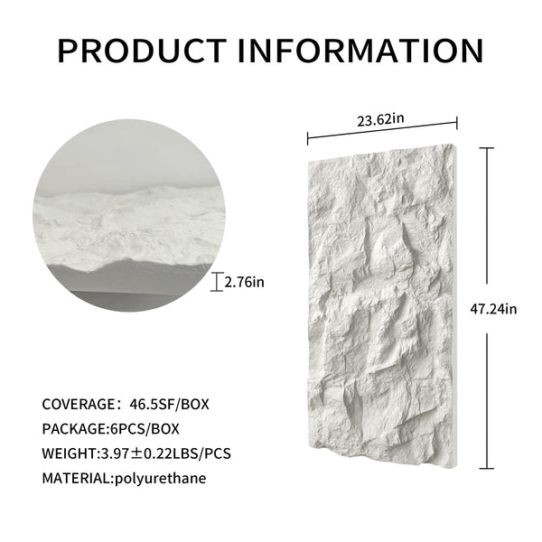 English Elm 3d Faux Stone Pu Wall Panels Set Lightweight Flame Resistant Architectural Accent White Marble W347P419794