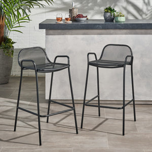English Elm Christopher Knight Home® - BALTIMORE Linda Modern Iron Barstool Set of 2 Matte Black – Powder-Coated Mesh Seating, Durable Outdoor 디자인 65475.00BLK