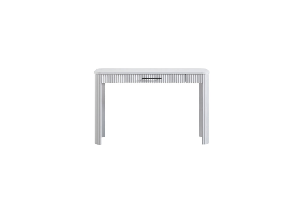 English Elm White Writing Desk with Reeded Fronts, Birch Veneer, Solid Wood Frame, 1 Storage Drawer, Transitional Design B2699P270990