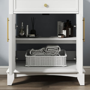 English Elm 27.8" Mid-century Freestanding Bathroom Vanity with Ceramic Sink Drawer and Wood Base White W1801S00004