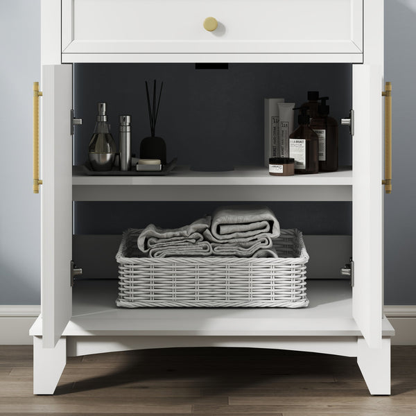 English Elm 27.8" Mid-century Freestanding Bathroom Vanity with Ceramic Sink Drawer and Wood Base White W1801S00004