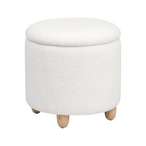 English Elm Faux Round Sheepskin Storage Ottoman with Removable Lid and Natural Wood Legs for Cozy Living Space Ivory B016P383359