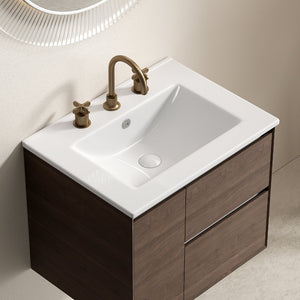English Elm 24 Inch Ceramic Vanity Sink Top Oval Basin Glossy White Three Hole Contemporary Bath W3402P444510
