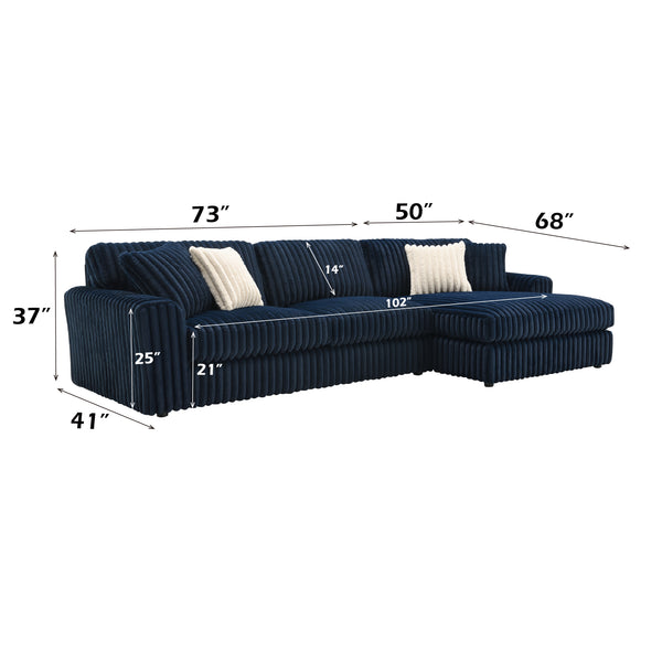 English Elm Breton Corduroy Sectional Sofa in Blue with 4 Pillows, Plush D28 Foam, Sturdy Wood Frame, Modern Comfort B2726S00295