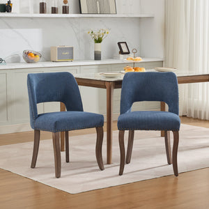 English Elm Wooden Modern Fabric Dining Chairs Set of 2 with Dual-Rebound Cushion & Curved Solid Wood Legs for Stylish Comfort Blue W1143P372914