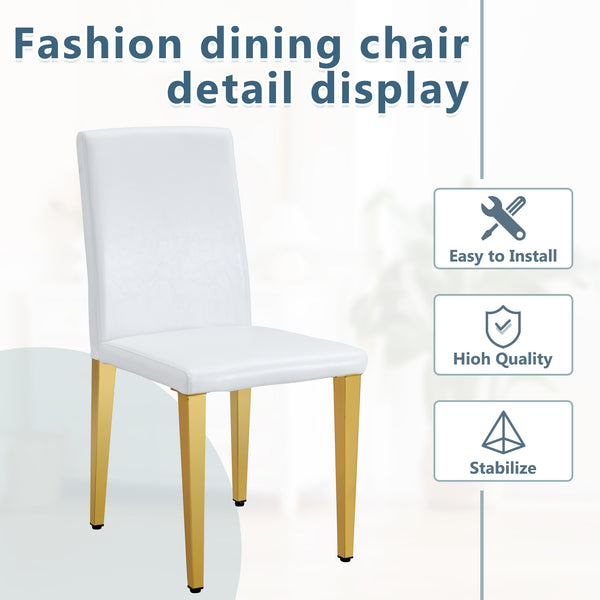 English Elm Set of 4 White Pu Leather Dining Chairs with Black Steel Legs for Modern Interiors W1151P269053