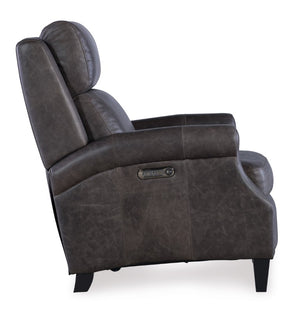 Hooker Furniture Hurley Aniline Top-Grain Leather Power Recliner With Usb, Bustle Back, Rolled Arms & Tapered Legs RC103-PH-095