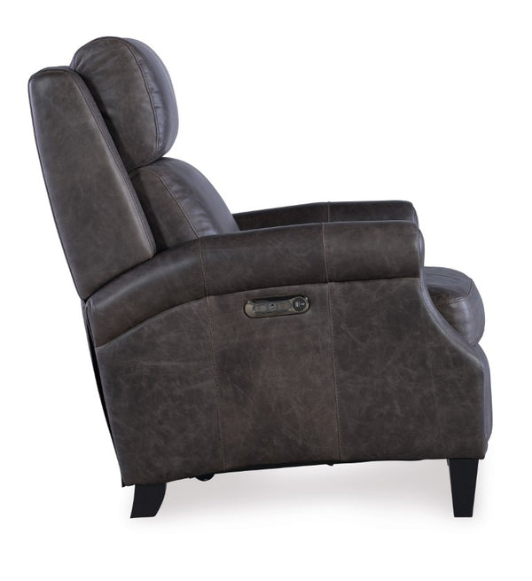 Hooker Furniture Hurley Aniline Top-Grain Leather Power Recliner With Usb, Bustle Back, Rolled Arms & Tapered Legs RC103-PH-095