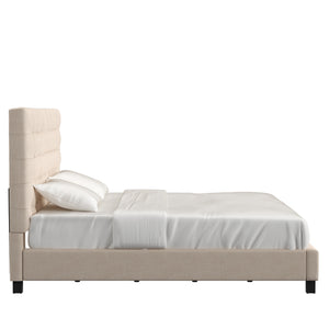 Homelegance By Top-Line Matson Button Tufted Linen Upholstered Bed Beige Linen