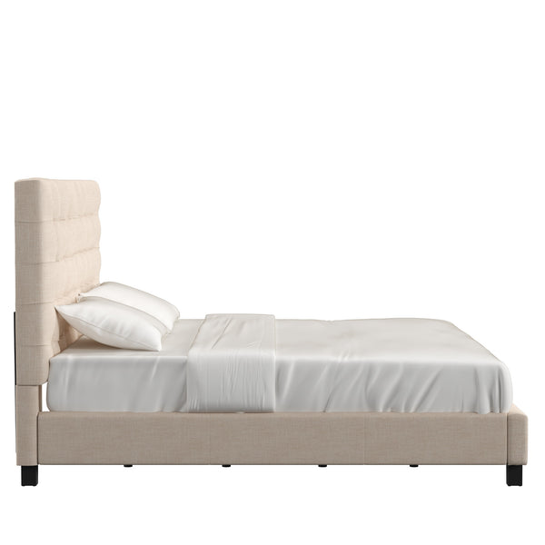 Homelegance By Top-Line Matson Button Tufted Linen Upholstered Bed Beige Linen