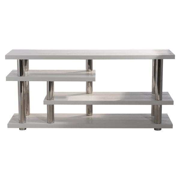 Bernhardt Bernhardt Yuma Console Table With Azucar Wood Shelves & Polished Stainless Posts, 69"W X 32"H Elegance 316912