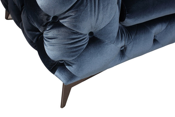 VIG Furniture Delilah Blue Velour Loveseat With Diamond Tufting, Plush Cushions & Black Stainless Legs - Modern Glam VGCA1546-BLU-LOVE