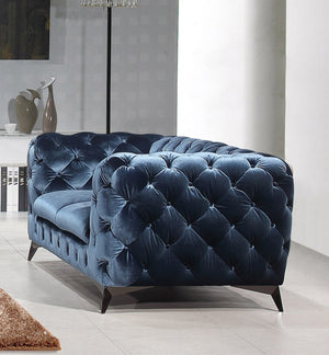 VIG Furniture Delilah Blue Velour Loveseat With Diamond Tufting, Plush Cushions & Black Stainless Legs - Modern Glam VGCA1546-BLU-LOVE