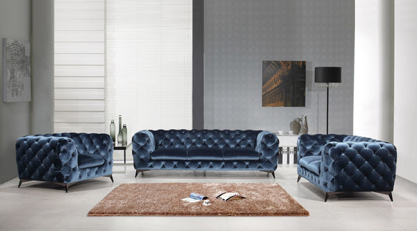 VIG Furniture Delilah Blue Velour Loveseat With Diamond Tufting, Plush Cushions & Black Stainless Legs - Modern Glam VGCA1546-BLU-LOVE
