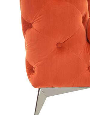 VIG Furniture Delilah Orange Velour Loveseat With Diamond Tufting, Black Tapered Legs, Mid-Century Modern Chic VGCA1546-ORG-A-L