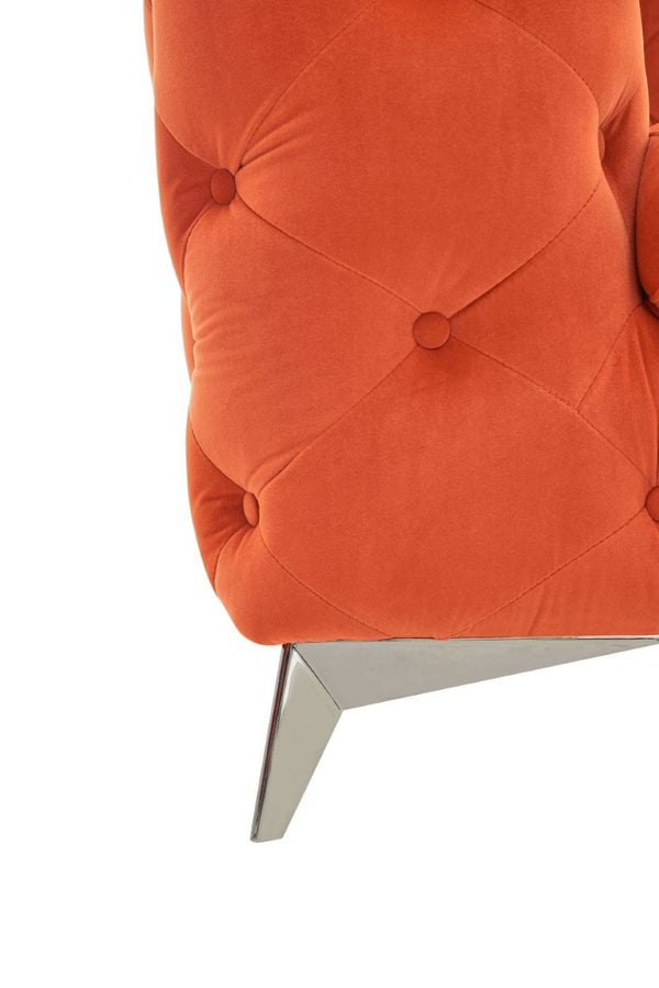 VIG Furniture Delilah Orange Velour Loveseat With Diamond Tufting, Black Tapered Legs, Mid-Century Modern Chic VGCA1546-ORG-A-L