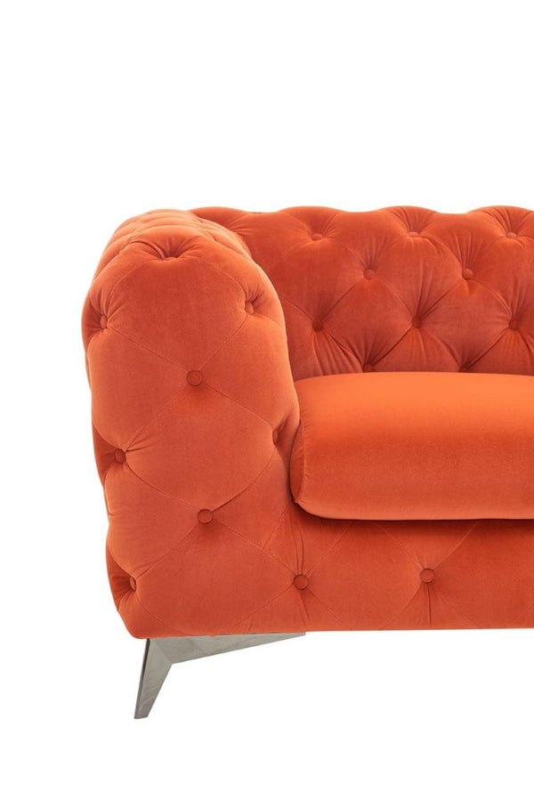 VIG Furniture Delilah Orange Velour Loveseat With Diamond Tufting, Black Tapered Legs, Mid-Century Modern Chic VGCA1546-ORG-A-L