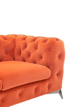 VIG Furniture Delilah Orange Velour Loveseat With Diamond Tufting, Black Tapered Legs, Mid-Century Modern Chic VGCA1546-ORG-A-L