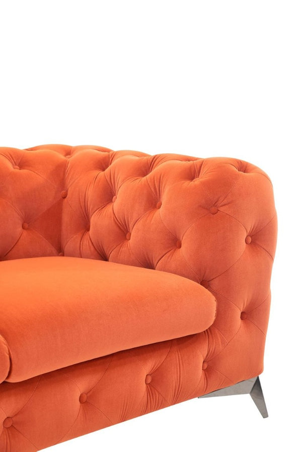 VIG Furniture Delilah Orange Velour Loveseat With Diamond Tufting, Black Tapered Legs, Mid-Century Modern Chic VGCA1546-ORG-A-L