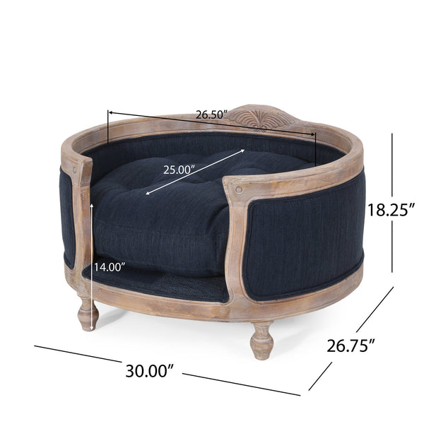 English Elm Pet Bed with Tufted Cushion Solid Birch Turned Legs Upholstered Living Room Sofa Style Navy Blue 72913.00NBLU