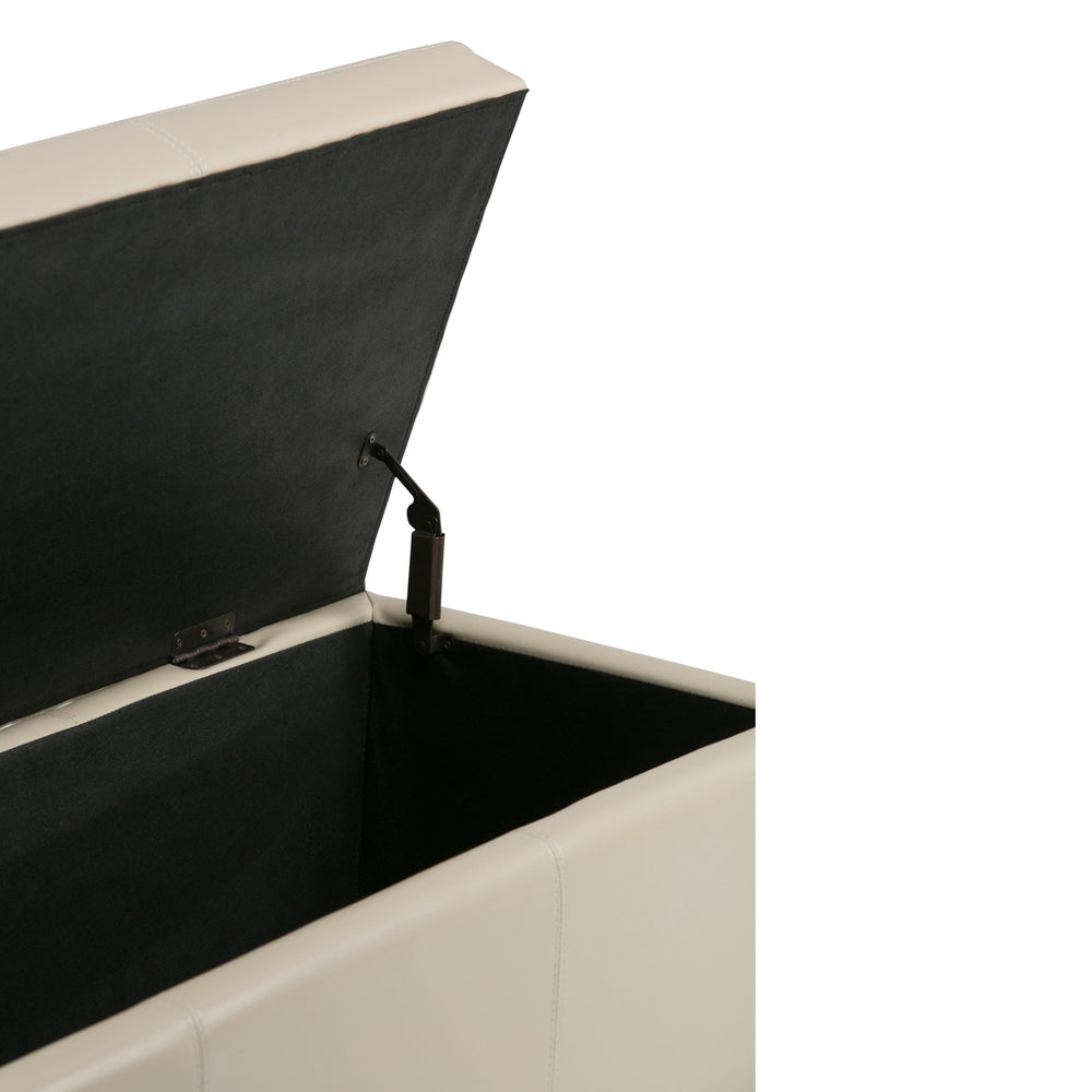 English Elm Avalon Storage Ottoman Bench - Elegant Satin Cream Faux Leather With Hidden Storage & Seating B136P158638
