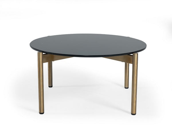 VIG Furniture Denzel Glam Contemporary Black Marble-Look Coffee Table With Sculptural Gold Tubular Base, 35.5" VGGMM-ET-1581-BLK-CT