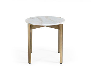 VIG Furniture Denzel White Marble-Look End Table With Gold Tubular Frame — Compact Glam Accent, 21.5" H, 125 Lb Capacity VGGMM-ET-1581-WHT-ET