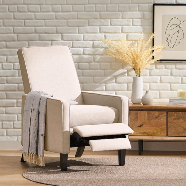 English Elm Christopher Knight Home® - Minimalist Push Back Chair with Thick Cushion and Birch Wood Legs for Stylish, Durable Comfort Beige 57444.00BEI