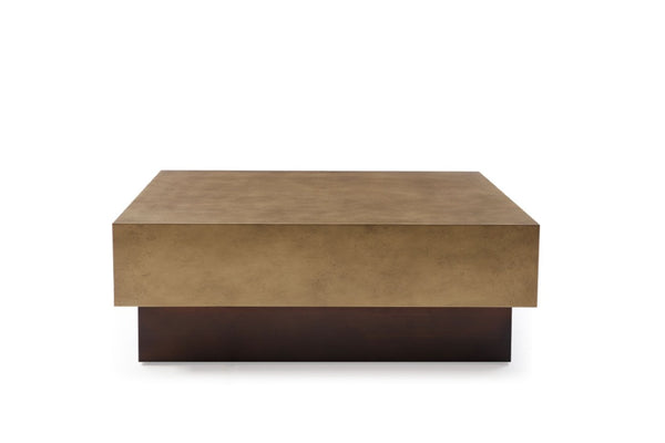 VIG Furniture Derek Square Modern Metal Coffee Table W39 X D39 X H14 — Golden Top & Antique Copper Base, No Assembly Needed VGVCCT129-GRY-CT