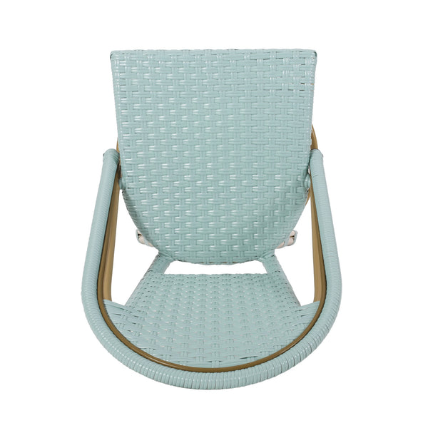 English Elm 29.5" Outdoor Pe Rattan Bistro Barstools Set of 2 Woven Teal French Cafe Style 72606.00LT