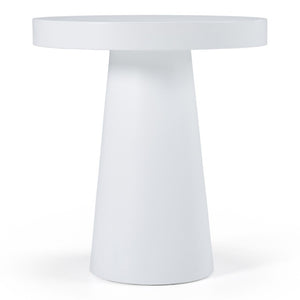 VIG Furniture Desoto Modern Concrete Round Accent Table With Tapered Pedestal, Weather-Resistant Sculptural Design White End Table VGGR-DESTOTO-WHT