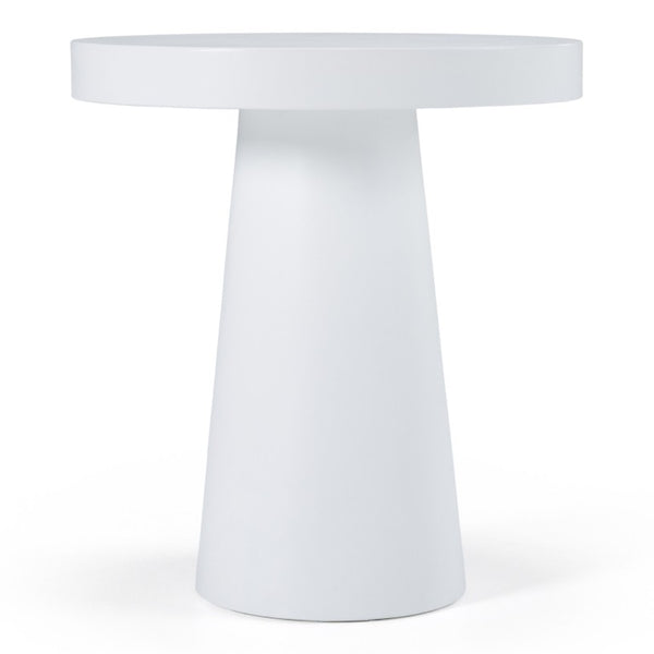 VIG Furniture Desoto Modern Concrete Round Accent Table With Tapered Pedestal, Weather-Resistant Sculptural Design White End Table VGGR-DESTOTO-WHT