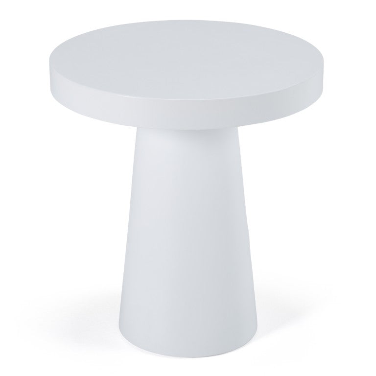 VIG Furniture Desoto Modern Concrete Round Accent Table With Tapered Pedestal, Weather-Resistant Sculptural Design White End Table VGGR-DESTOTO-WHT