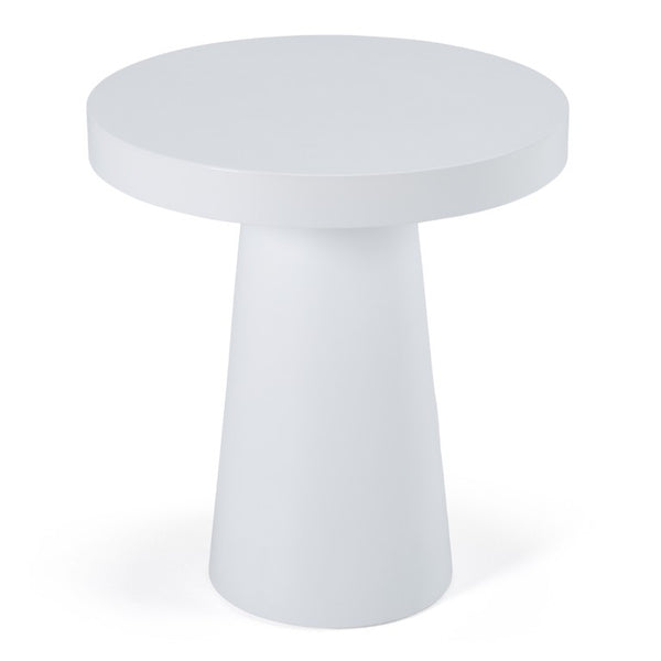 VIG Furniture Desoto Modern Concrete Round Accent Table With Tapered Pedestal, Weather-Resistant Sculptural Design White End Table VGGR-DESTOTO-WHT