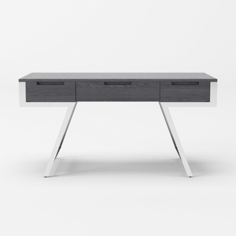 VIG Furniture Dessart Grey Elm Office Desk With Stainless Steel Legs, 3 Soft-Closing Drawers & Spacious Top VGBBMQ1305-GRY-DESK
