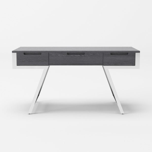 VIG Furniture Dessart Grey Elm Office Desk With Stainless Steel Legs, 3 Soft-Closing Drawers & Spacious Top VGBBMQ1305-GRY-DESK