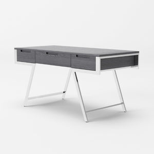 VIG Furniture Dessart Grey Elm Office Desk With Stainless Steel Legs, 3 Soft-Closing Drawers & Spacious Top VGBBMQ1305-GRY-DESK