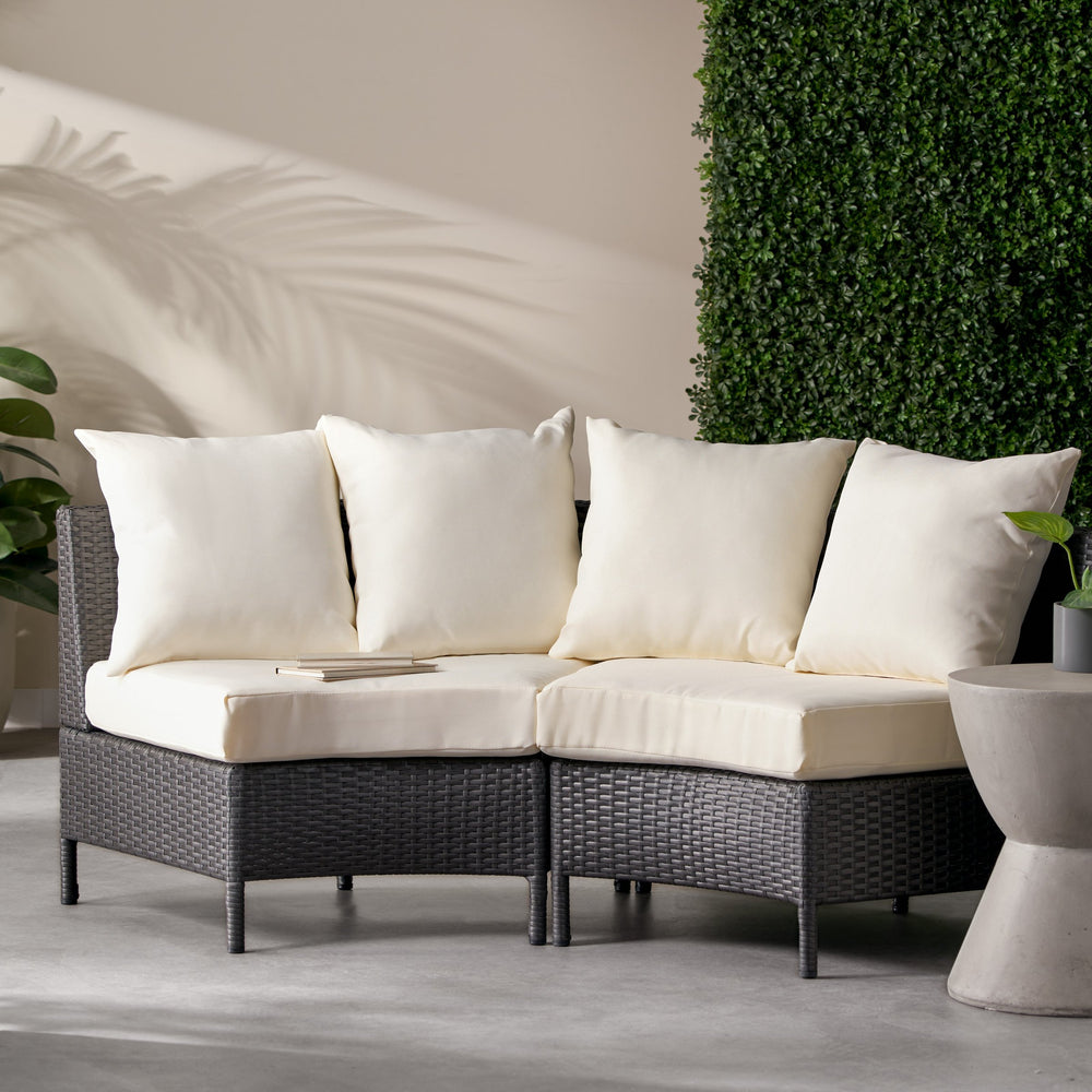 English Elm Christopher Knight Home® - PT LIMON Single Sofa Set Grey/White Faux Rattan 2 Curved Armless Chairs Iron Frame 400lb Capacity 54786.00GRY