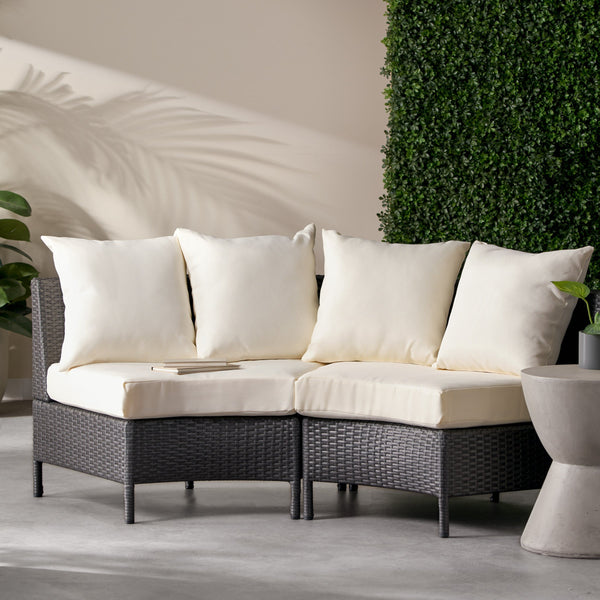 English Elm Christopher Knight Home® - PT LIMON Single Sofa Set Grey/White Faux Rattan 2 Curved Armless Chairs Iron Frame 400lb Capacity 54786.00GRY