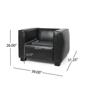 English Elm Christopher Knight Home® - CLUB Chair with Tuxedo Silhouette, Faux Leather Upholstery and Bold Birch Wood Legs for Comfort Black 31.75 L x 24.5 W x 22.5 H 71800.00MDNT