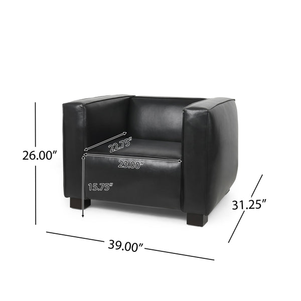 English Elm Christopher Knight Home® - CLUB Chair with Tuxedo Silhouette, Faux Leather Upholstery and Bold Birch Wood Legs for Comfort Black 31.75 L x 24.5 W x 22.5 H 71800.00MDNT