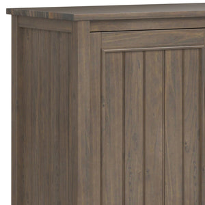 English Elm Lev Solid Wood Wide Storage Cabinet Smoky Brown – 3-Door Adjustable Shelves, Grooved Transitional Design, Brushed Bronze Handles, 60" W B136P158824