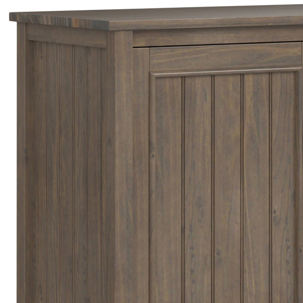 English Elm Lev Solid Wood Wide Storage Cabinet Smoky Brown – 3-Door Adjustable Shelves, Grooved Transitional Design, Brushed Bronze Handles, 60" W B136P158824