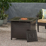 Christopher Knight Home® - Noble House - Amherst Outdoor Square Aluminum Fire Pit, Hammered Bronze