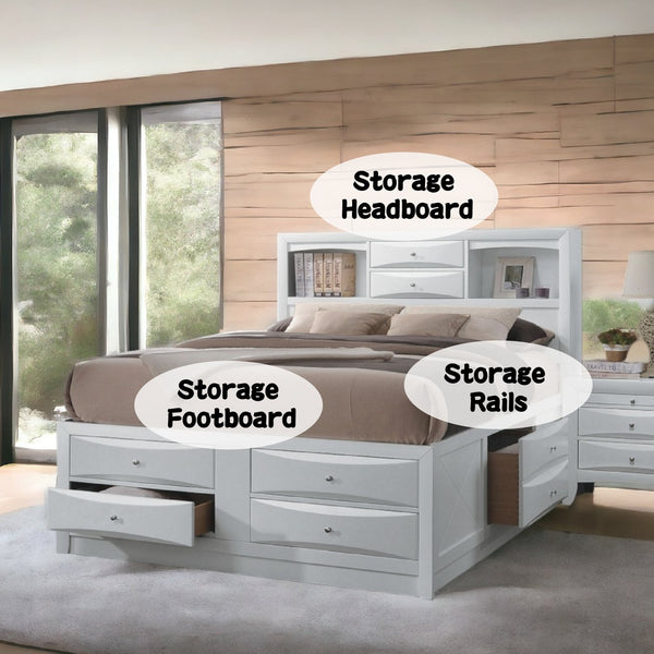 English Elm Ireland Queen Bed With Integrated Bookcase Headboard & 8 Drawers For Smart Storage Solutions B2726S00499