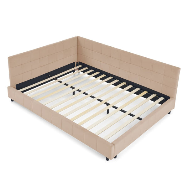 English Elm Queen Size Upholstered Tufted Sofa Bed Frame - Stylish Velvet Design With Armrests & Backrest Comfort W487S00287-GIGA