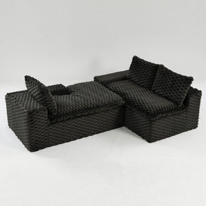 English Elm Black Turtle Velvet Sofa: Luxurious Convertible Twin-Seat With Chaise For Stylish Comfort & Versatility W3371S00032