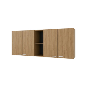 English Elm Natural Oak Wall Cabinet - Elegant Melamine Storage With 4 Doors & Open Shelves For Home Organization B062P290289
