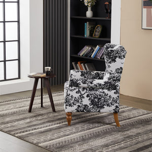 English Elm Coffee Table & Armchair Set with Vintage Roman Column Legs, Breathable Fabric, Solid Rubberwood Craftsmanship Antique White+Gray W2989P339882